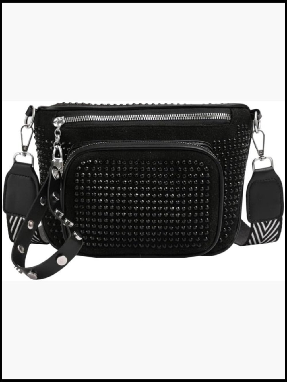 Vegan Leather Cross Chest Bag Fringed Rivets Shoulder Handbag Waist Bag Punk